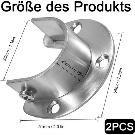 Soporte de extremo para barra de armario de alta resistencia con base de acero inoxidable (1/5)