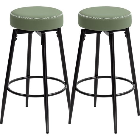 Set of Two Faux Lear Bar Stools - Green/Black (1/5)