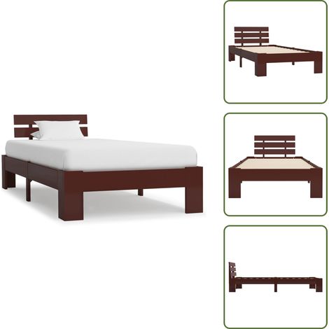 Massivholzbett Dunkelbraun Kiefer 100x200 cm - Massivholzbette - Holzbettrahmen - Doppelbett - Kiefernbett - Dunkles Bett (1/5)