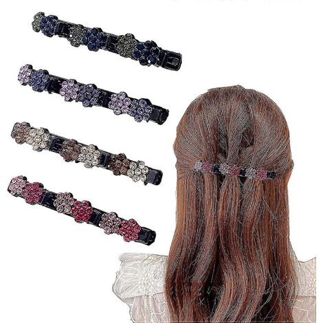 Funkelnde, mit Kristallsteinen besetzte, geflochtene Haarspangen für Damen, rsvelte geflochtene Haarspange mit 3 kleinen Clips, Haarspange mit mehreren Clips, dreifache Haarspange mit Rh-8PCS-Double F (1/5)