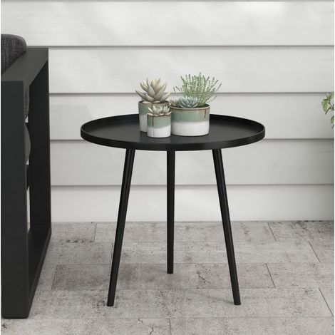 Gartentisch aus Stahl in Schwarz, rund, mit Schutzrand, wetterfest (1/5)