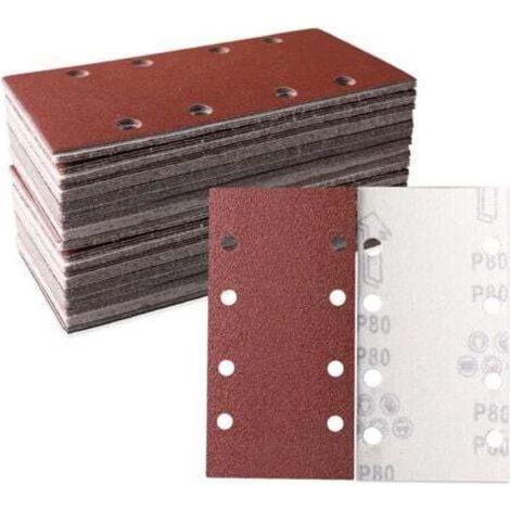Feuilles abrasives auto-agrippantes 93 x 185 mm, grain 80, lot de 50 pièces pour ponceuse rectangulaire – idéal ponçage, polissage, dérouillage (1/5)