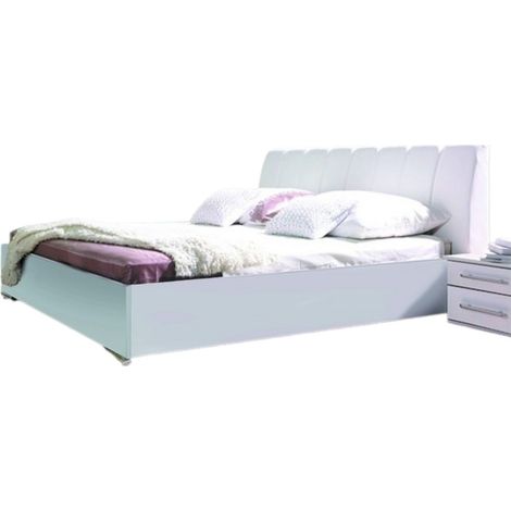 Cama VERONA – 2 plazas 160x200 cm en cuero sintético blanco lacado