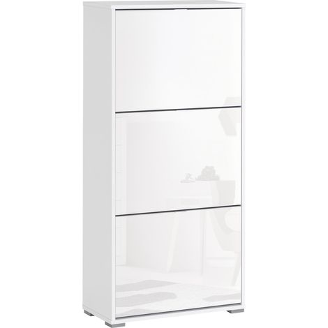 Meuble à chaussures armoire à chaussures 3 portes abattantes 3 compartiments en bois 60l x 26i x 124h cm blanc laqué