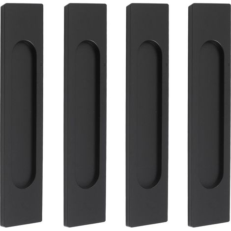 Tiradores rectangulares autoadhesivos para puertas correderas, juego de 4, de aleación de aluminio negro mate, no requieren taladrar, para ventanas y armarios (negro mate, 180 mm). (1/5)