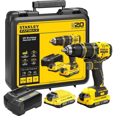 STANLEY SFMCD721D2K-QW V20 18V AUTOMOBILIZZATORE SENZA SPAZZOLE CON 2 BATTERIE 2Ah