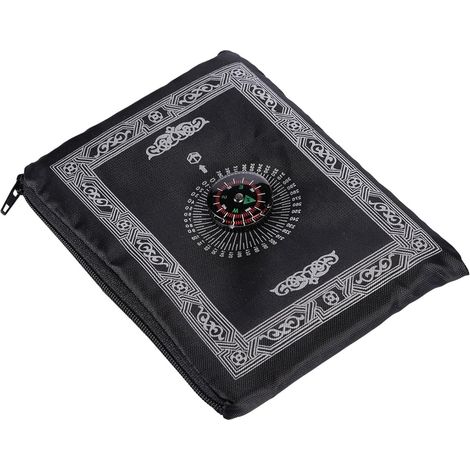 Portable Muslim prayer mat with compass and bag - 60 x 100 cm, foldable, windproof, black (1/5)