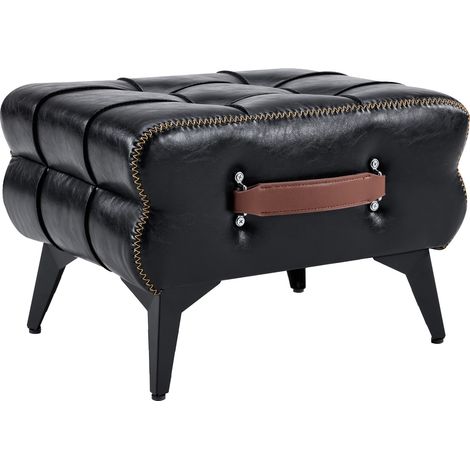CHICFURN Taburete auxiliar 43x33x30 cm en polipiel negra, reposapiés para entrada y dormitorio (1/5)