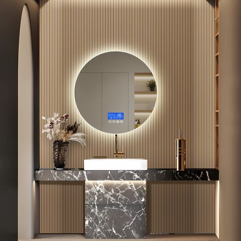 Specchi luminosi per bagno a LED - Specchio cosmetico a parete, luce illuminata con controllo touch, specchio da bagno rotondo - 60x60 cm (1/5)