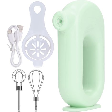 Elektrischer USB-Handmixer, 4 Leistungsstufen, Schneebesen und tragbarer Milchaufschäumer für die Küche, grün. (1/5)