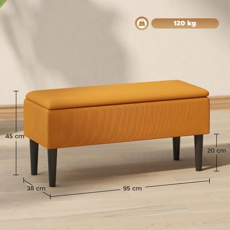 Banc de chevet en polyester et bois (pour chambre ou entrée), 95 x 38 x 45 cm, orange (1/5)