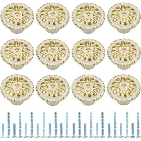 Set of 12 round drawer knobs for furniture, cabinets, dressers, doors, desks, bedrooms, cupboards (white) (1/5)