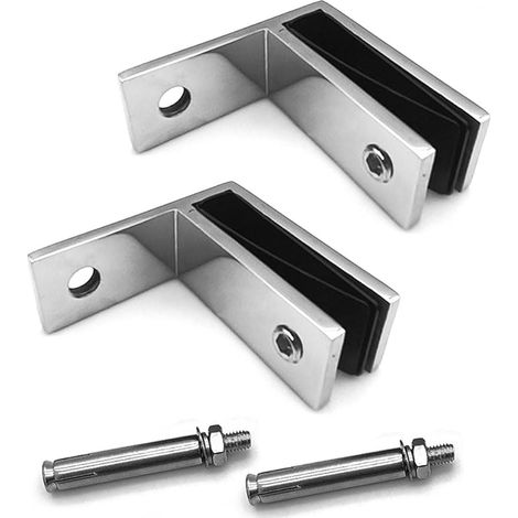 Lot de 2 colliers de serrage muraux à verre 90 degrés en acier inoxydable argenté (10-12 mm Glasspanel) pour clôture, balustrade, balcon (1/5)