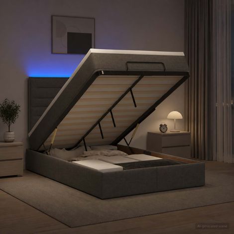 Cama tipo otomana con colchón y LED Gris oscuro 120 x 190 cm (1/5)