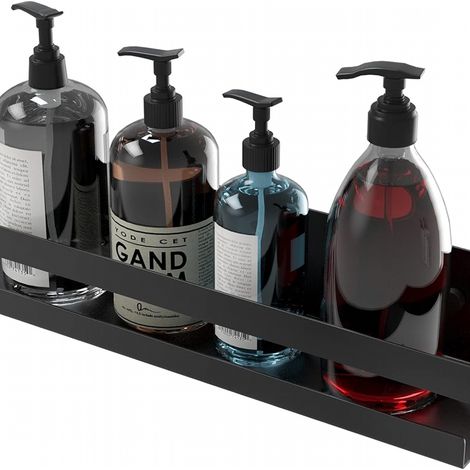 Étagère de douche non perforée, porte-shampoing et gel douche, en acier inoxydable noir, 30 cm - 1 pièce (1/5)