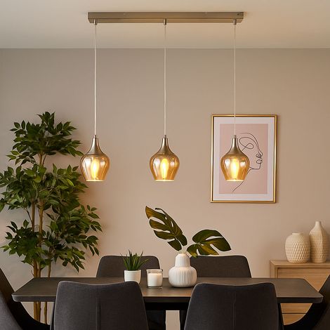 LED Hängeleuchte 3-Flammig Pendelleuchte Glas Retro Esszimmerlampe Glasschirme, Metall, 3x 4W 3x 320lm warmweiß, LxBxH 65x15x150 cm