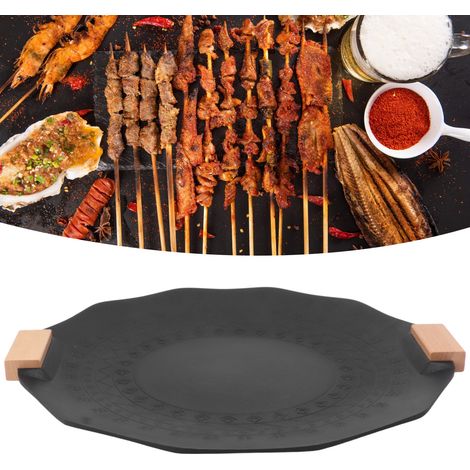 Sartén parrilla antiadherente geométrica negra portátil (35 cm) con mangos de madera y paño de cocina de acero inoxidable 304. (1/5)