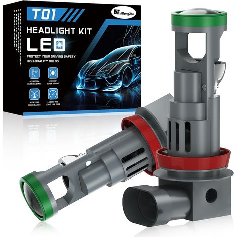 H11 LED Headlight Bulbs with Mini Projector Lens, 12V 80W 21000LM 6500K Size 1:1 H8 H11 Headlight Bulbs with Fan - 2PCS (1/5)