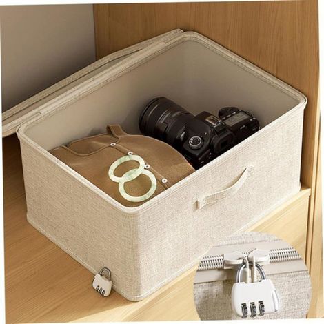 Boîte de rangement verrouillable en coton et lin - 40 × 30 × 21 cm - Boîte de rangement pour vêtements - Organisateur grande capacit (1/4)