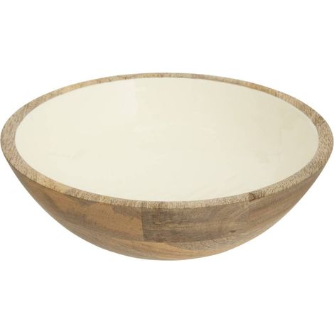 Insalatiera inaya d25cm bianco caldo e legno di mango - Atmosphera créateur d'intérieur