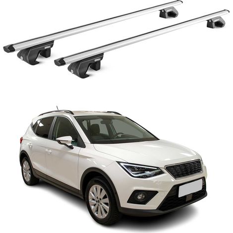 OMAC Dachträger Aluminium TÜV geprüft für Seat Arona 2017-2026 – Für Standard Dachreling – T Nut – Max 90 kg – 2 Schlösser Silber (1/5)