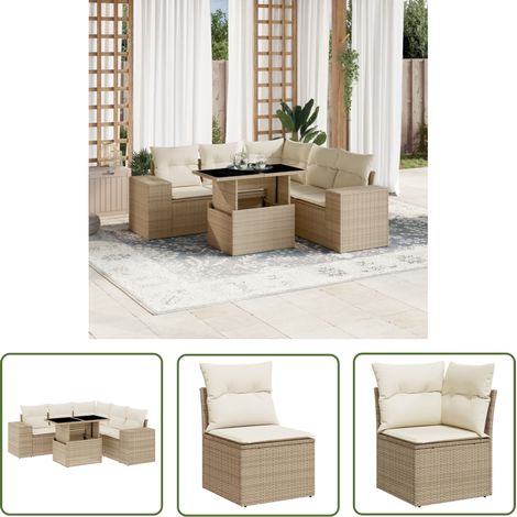 The Living Store 6-tlg. Garten-Sofagarnitur mit Kissen Beige Poly Rattan - Gartenmöbel Set - PE-Rattan Möbel - Outdoor Lounge - Gartenecke - Terrassenmöbel (1/5)