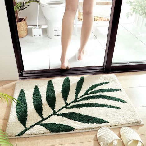 Weicher und saugfähiger Badteppich, beflockte Badematte aus Mikrofaser, rutschfeste Badematte, Duschmatte, waschbare Badematte (Bambus, 50x80cm). (1/5)