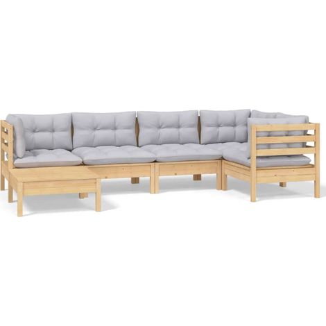 Maison Exclusive - Set Divani da Giardino 6 pz con Cuscini Grigi Massello di Pino (1/5)