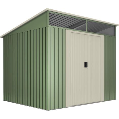 Wasabi – Abri de Jardin Extérieur 4,6 m2 Stark – Puits de lumière en Polycarbonate – Double Porte Coulissante – Toit Incliné – Vert et Beige - Abri de Stockage Métallique – 194x238x203cm