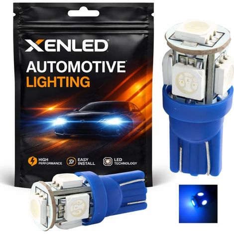 2 x AMPOULES 5 LEDS BLEUES - LED SMD - 5 led- T10 W5W 12V ampoule de plafonnier (1/5)