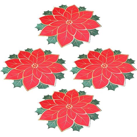 Lot De 4 Sets De Table De Noël Mignons Motifs Poinsettia Isolants Réutilisables Décoratifs pour pour Noël (1/5)
