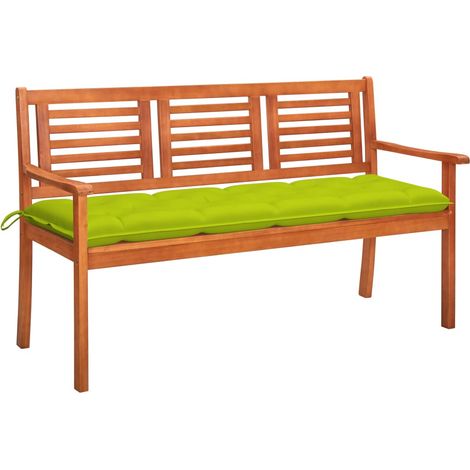 Banco de jardín 3 plazas madera maciza eucalipto y cojín 150 cm