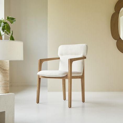 Fauteuil Viktor en bois d'acacia massif et tissu écru (1/5)