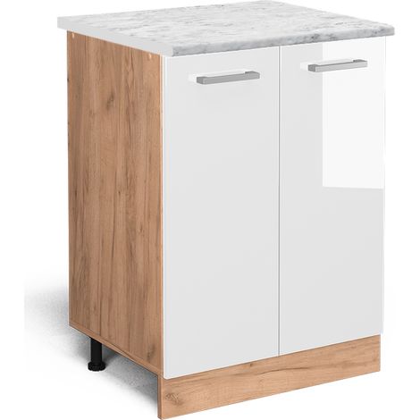 Mobiletto base cucina R-Line, Bianco lucido, 60 cm PL Marmo, Vicco (1/4)