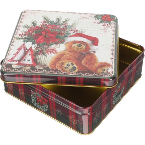 Boîte en fer-blanc de Noël pour biscuits et desserts, boîte décorative pour emballage de bonbons-17.10X17.10X6.10CM