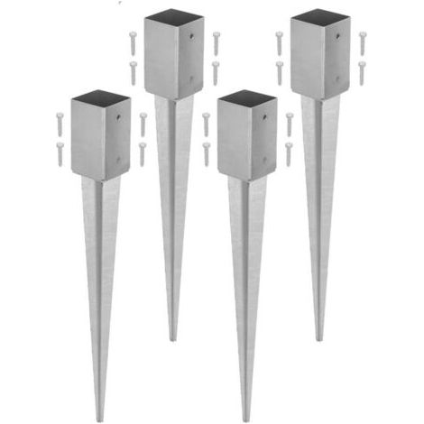 Lot de 4 Support de Poteau Bois - Acier Galvanisé - 75 cm - Argent - 81 x 81 mm - Support Poteau à Enfoncer - pour Clôture et Pavillon - Résistant à la Corrosion-NANOTEH (1/5)