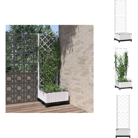 Jardinière avec treillis Blanc 40x40x121,5 cm PP - Jardinierre Murale - Pot Plante Grimpante - Support Vignes - Pot Fleuri Extérieur - Décoration Jardin (1/5)