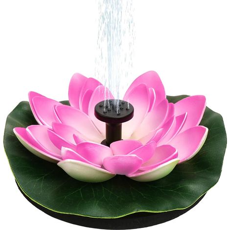 Pompe à eau solaire, fontaine à oiseaux en forme de nénuphar rose avec 5 buses