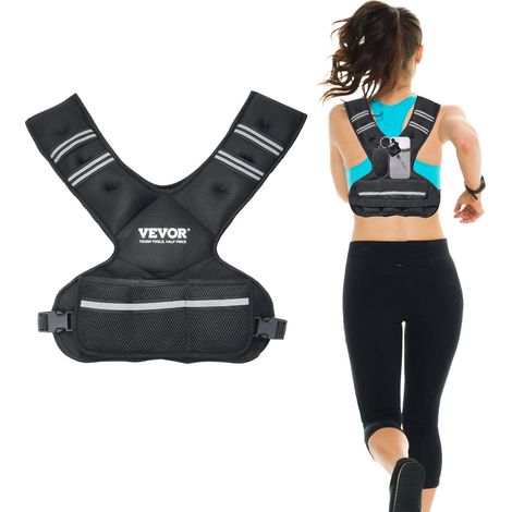 Gilet lesté réglable 9 à 14,5 kg, veste de poids avec 6 packs de poids en granulés de fer et bande réfléchissante pour hommes et femmes, équipement d'entraînement pour musculation, course à pied (1/5)