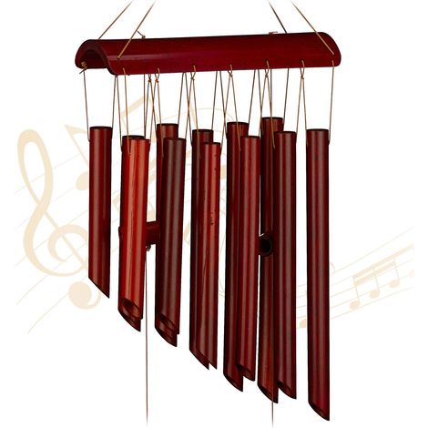 Relaxdays Campane a Vento, Canne in Bambù, Campanelli Scacciapensieri per Esterni e Interni, H x L: 60 x 21 cm, Marrone