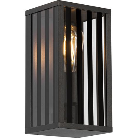 QAZQA Moderne Außenwandleuchte schwarz mit Rauchglas 26 cm IP44 -