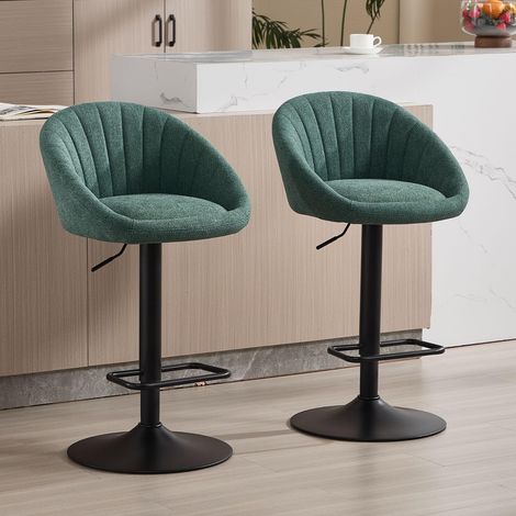 Wahson Bar Stools Set of 2 in Towel Fabric Modern Swivel Counter Chairs Height Adjustable for Kitchen Home Bar, Green