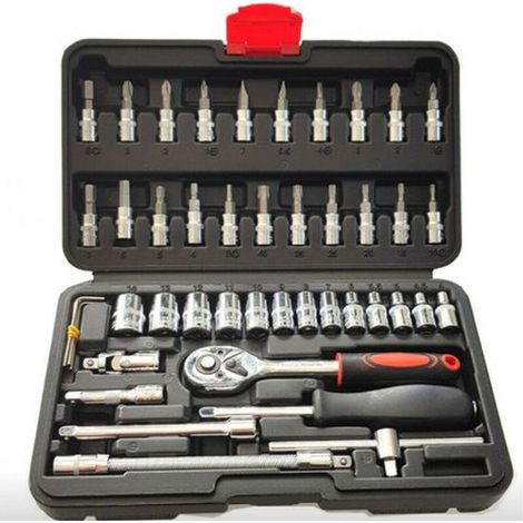 SET 46 PEZZI CHIAVI ATTREZZI BUSSOLA CON TESTA SNODABILE VALIGETTA RIPARA CASA
