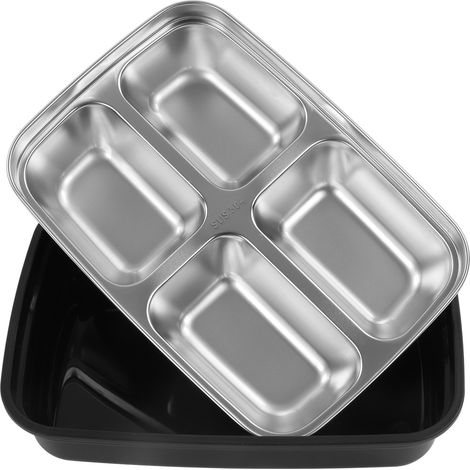 Boîte-repas 4 compartiments en acier inoxydable 304, récipient portable pour école et bureau, noir