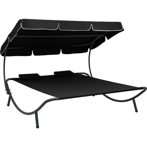 Lettino Prendisole con Baldacchino e Cuscini Nero vidaXL (1/5)