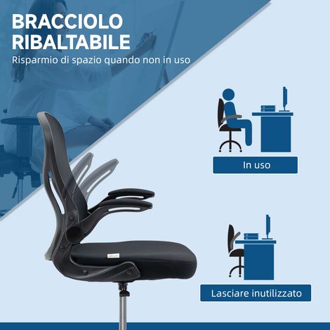 Chaise de travail avec soutien dorsal, hauteur ajustable, accoudoirs escamotables, 59 x 65 x 102-122 cm, noir (1/5)