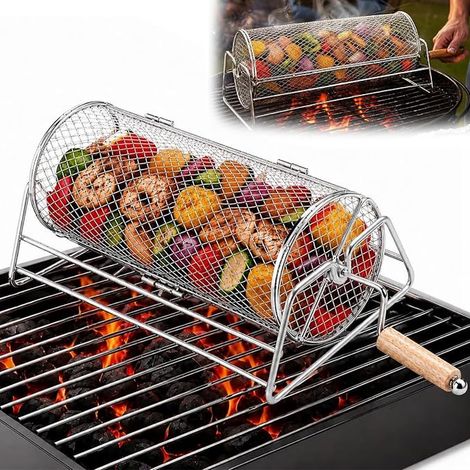 Grille Barbecue en inox 304 Grillkorb avec Poignée en Bois (1/5)