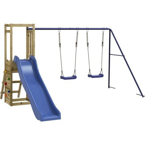 Aire de jeux d'extérieur balançoires toboggan portiques robuste jeux jardin 308 x 321 x 169 cm bois de pin imprégné (1/5)