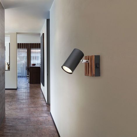 Wandleuchte Wandlampe Wohnzimmerleuchte Holzlampe verstellbar GU10 schwarz matt