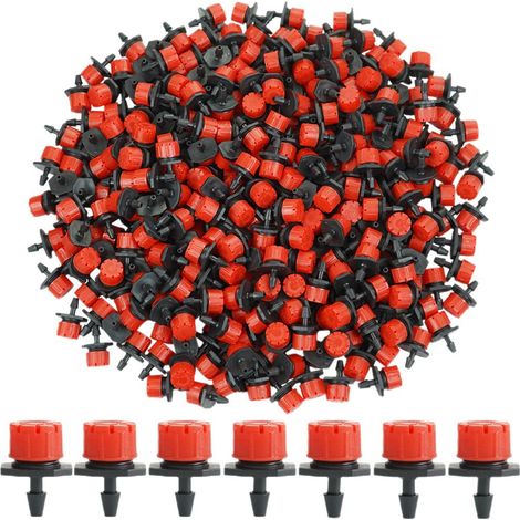 100PCS 1/4" Goutteurs Irrigation Goutte à Goutte dripper, Buses de Gicleurs émetteur Jardin, Arrosage Goutte à Goutte Automatique 360° Réglable DIY（rouge）